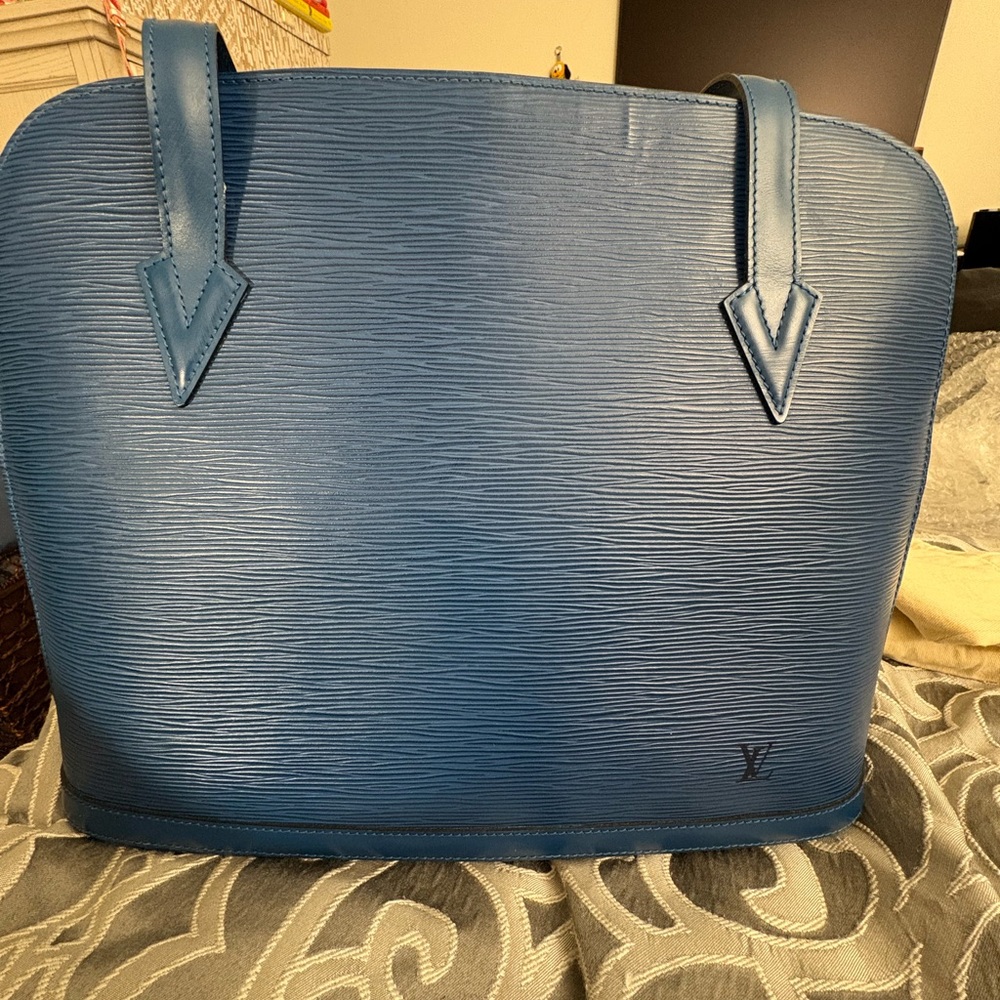 LouisVuitton  Epi BlueTote Bag, Structured Tote Bag, Fits Laptop, made in France